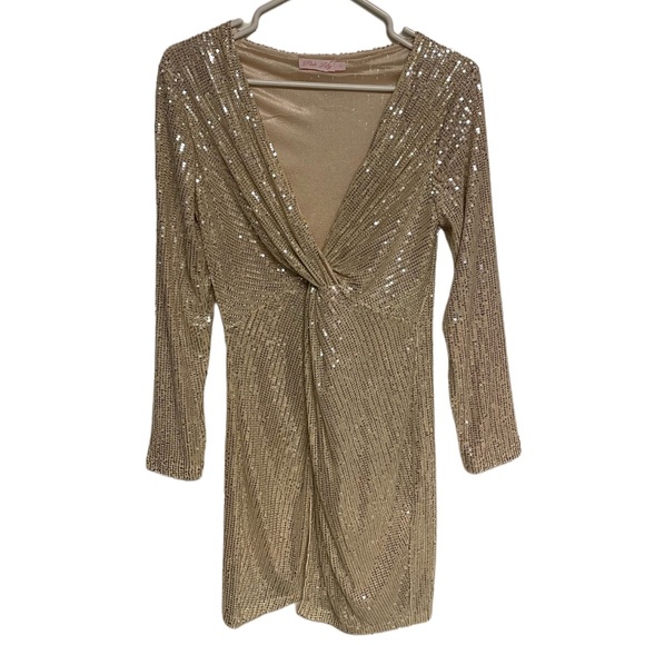 Pink Lily Celebratory Night Sequin Champagne Dress - Picture 4 of 6